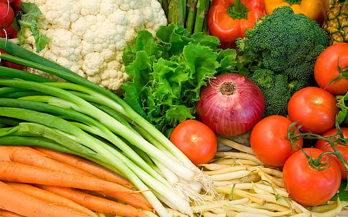 różne warzywa, warzywa, pomidory, cebula, marchewka, torebka, Tapety HD HD wallpaper