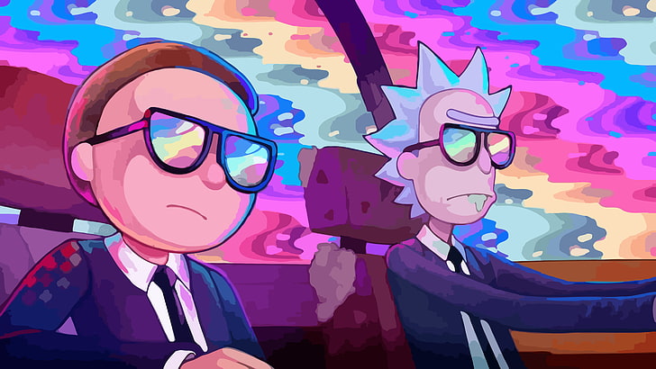 Papel de parede digital de Rick e Morty, sem título, Rick e Morty, gráficos vetoriais, carro, arco-íris, Run the Jewels, HD papel de parede