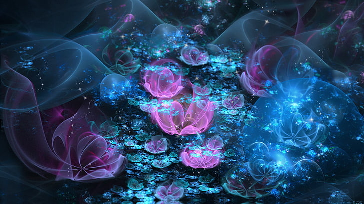 ช่อดอกไม้สีชมพูและสีม่วงนามธรรมเศษส่วน, วอลล์เปเปอร์ HD