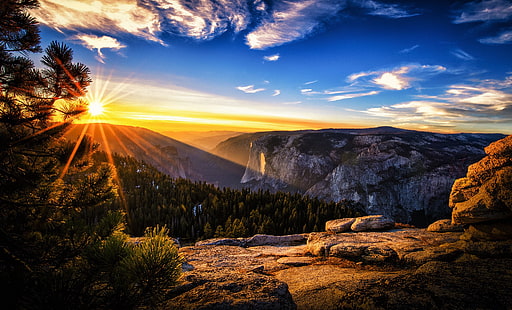 fotografia di paesaggio di montagne durante l'alba, paesaggio, natura, alba, montagne, cielo, luce solare, Sfondo HD HD wallpaper