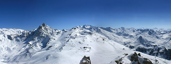 눈, 산, 스키 리프트, HD 배경 화면