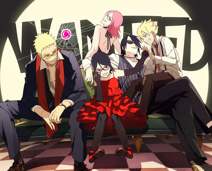 Haruno Sakura, Sarada Uchiha, Uchiha Sasuke, Uzumaki Boruto, Uzumaki Naruto, Fond d'écran HD