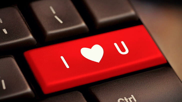 أنا أحبك ، لوحة المفاتيح ، المقربة ، أحمر أحبك مفتاح لوحة مفاتيح الكمبيوتر ، أحبك ، لوحة المفاتيح ، عن قرب، خلفية HD