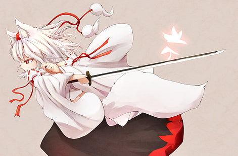 Touhou, dziewczęta-wilki, miecz, Inubashiri Momiji, Okamimimi, Tapety HD HD wallpaper