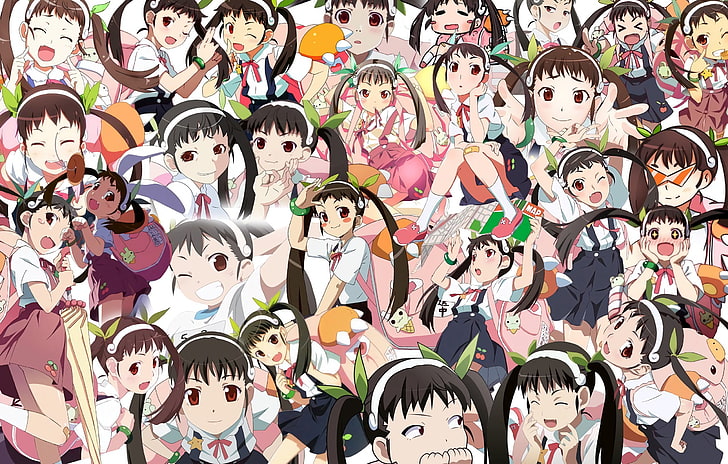 Anime, Monogatari-Serie, Anime-Mädchen, weiße Haut, Loli, Hachikuji Mayoi, Twintails, dunkles Haar, Schuluniform, HD-Hintergrundbild