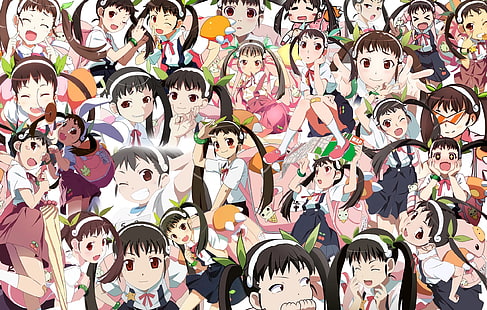 anime, Monogatari Series, anime girls, peau blanche, loli, Hachikuji Mayoi, twintails, cheveux noirs, uniforme scolaire, Fond d'écran HD HD wallpaper
