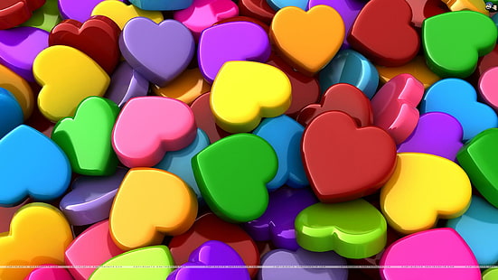 Coeurs multicolores, gentils, coeurs, en forme, colorés, 3d et abstraits, Fond d'écran HD HD wallpaper
