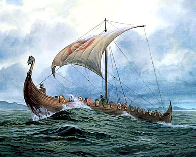 segelfartyg, konstverk, vikingar, HD tapet HD wallpaper