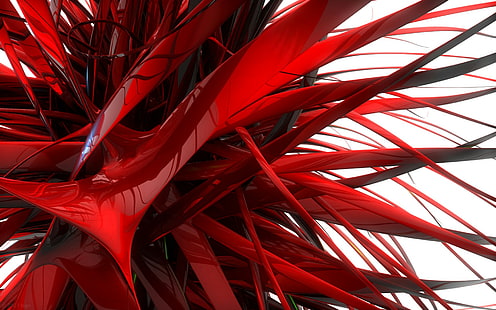 sztuka cyfrowa, abstrakcja, 3D, czerwony, render, odbicie, białe tło, Tapety HD HD wallpaper