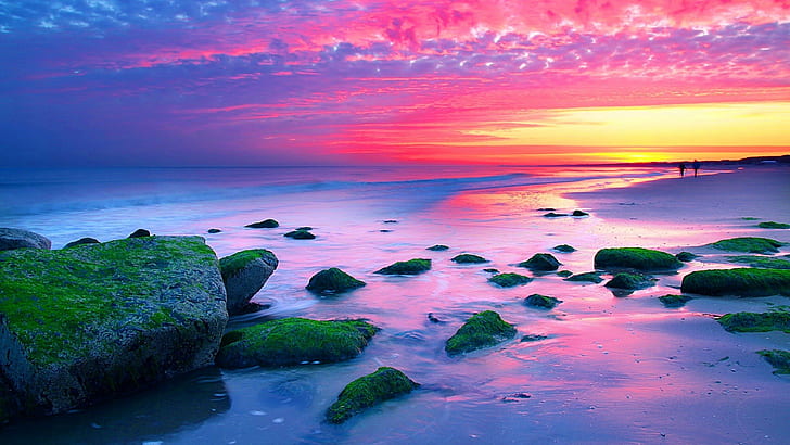 Doğa Manzaraları Günbatımı Lahey Hollanda Deniz Sahil Kayalar Kırmızı Gökyüzü Duvar Kağıdı Hd 1920 × 1080, HD masaüstü duvar kağıdı
