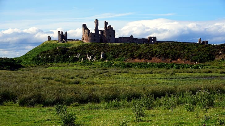 landscape, nature, castle, England, Dunstanburgh castle, Northumberland, HD wallpaper