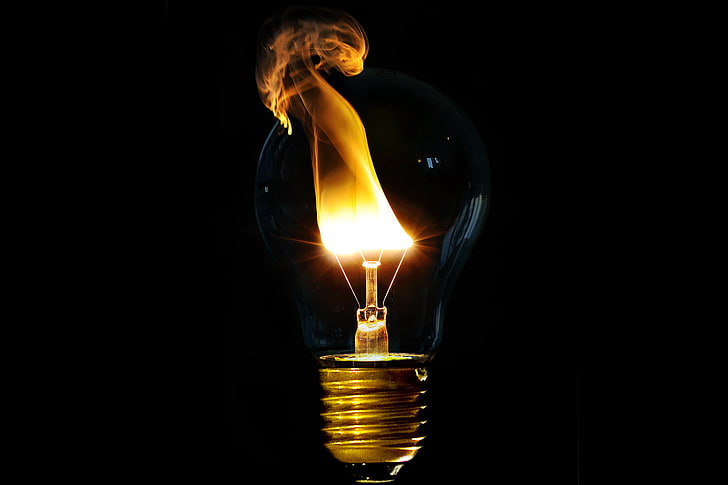 clear light bulb, fire, Wallpaper, lamp, HD wallpaper