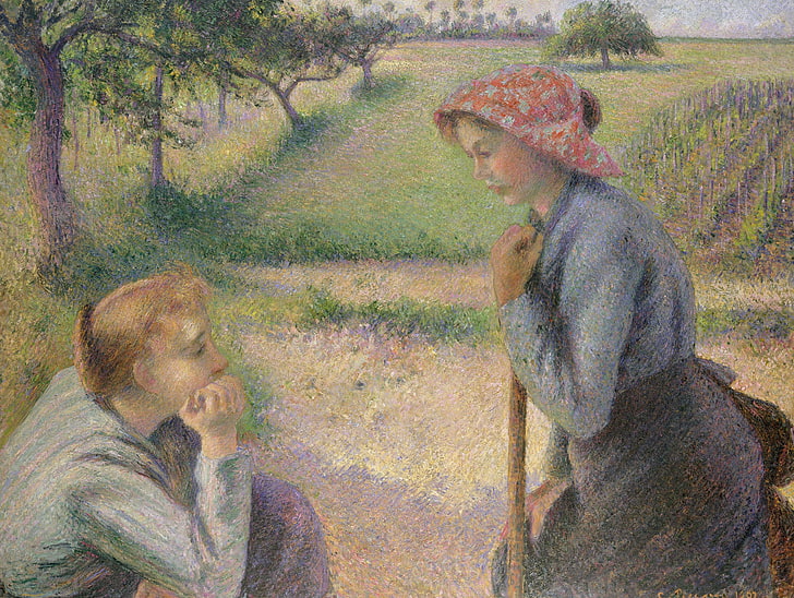 resim, tür, Camille Pissarro, İki Köylünün Sohbeti, HD masaüstü duvar kağıdı