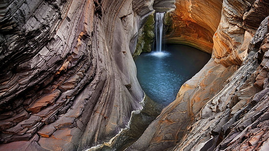 brunt och svart träbord, natur, vattenfall, landskap, grotta, HD tapet HD wallpaper