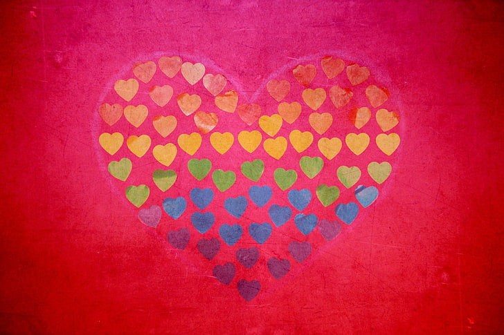 multicolored heart painting, heart, hearts, many, drawing, HD wallpaper