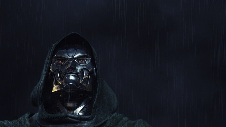 черная маска, доктор дум, комиксы Marvel, дождь, злодеи, HD обои