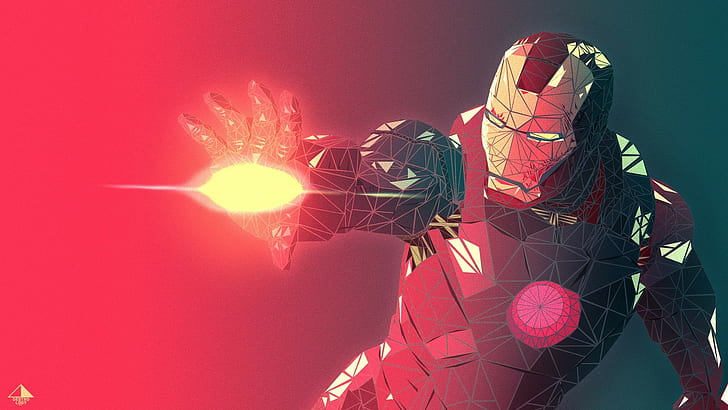 Iron Man, roter, einfacher Hintergrund, digitale Kunst, Polygonkunst, HD-Hintergrundbild