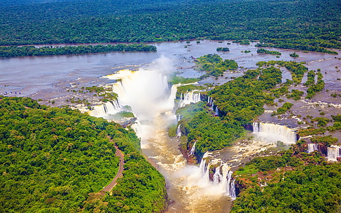 Iguazu Falls Gränsad Med Brasilien Och Argentina Flygfoto Landskap Bakgrund HD 3840 × 2400, HD tapet HD wallpaper