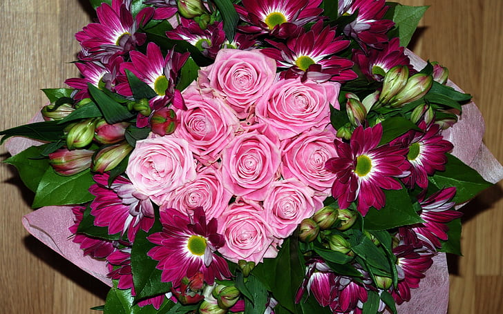 Rose and daisy bouquet, Rose, Daisy, Bouquet, HD wallpaper