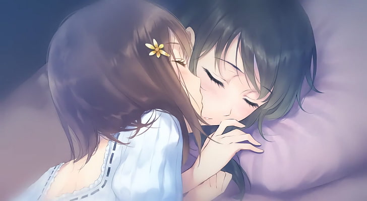 Damenhemd weiß und schwarz, Yuri, Innocent Grey, geschlossene Augen, küssend, HD-Hintergrundbild