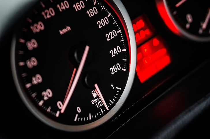 black vehicle speedometer, speedometer, speed, car, HD wallpaper
