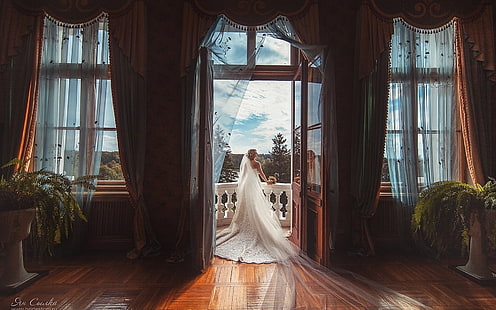 vestido de noiva branco das mulheres, vestido de casamento, noivas, HD papel de parede HD wallpaper