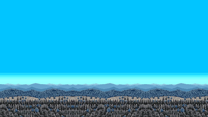 clear blue sky, pixel art, pixelated, cyan, HD wallpaper