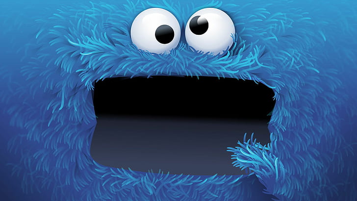 Cookie Monster HD, big, blue, cookie monster, cookies, eyes, monster, mouth, sesame street, HD wallpaper