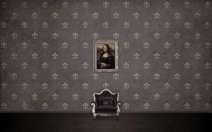 Mona Lisa peinture, patrons, image, texture, chaise, mona lisa, 2560x1600, fauteuil, Fond d'écran HD