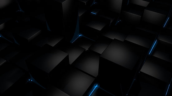 خلفية عريضة سوداء رائعة ثلاثية الأبعاد مجردة ، ورق جدران أسود مكعب ثلاثي الأبعاد، خلفية HD HD wallpaper