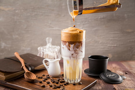 กาแฟแก้วดื่มเมล็ดกาแฟอาหาร, วอลล์เปเปอร์ HD HD wallpaper