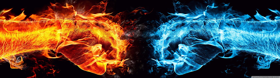 sfondo di pugno di fiamma, blu, blu, doppio, feu, fuoco, fiamma, fiamma, monitor, multi, multiplo, arancione, schermo, Sfondo HD HD wallpaper