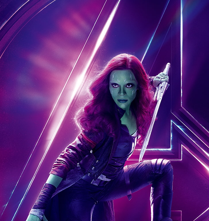Zoe Saldana, Avengers: Perang Infinity, Gamora, 4K, 5K, Wallpaper HD, wallpaper seluler