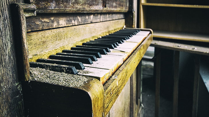 brown upright piano, piano, old, dust, keys, HD wallpaper