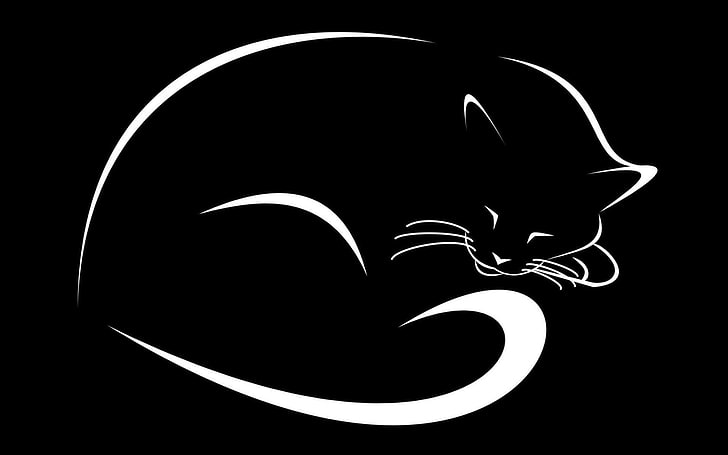 black cat illustration, cat, black, vector, minimalism, HD wallpaper