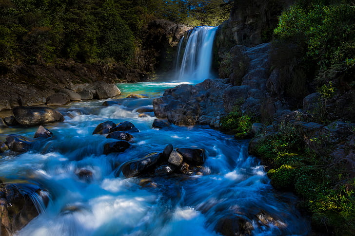 river, waterfall, New Zealand, Tawhai Falls, Tongariro National Park, HD wallpaper
