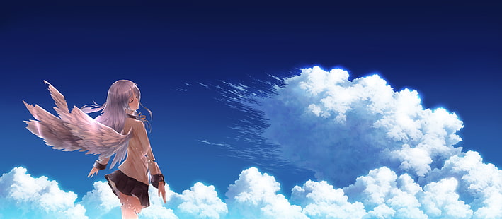 ange, Angel Beats!, Anime, Anime Girls, nuages, uniforme scolaire, écolières, ciel, Tachibana Kanade, ailes, Fond d'écran HD HD wallpaper