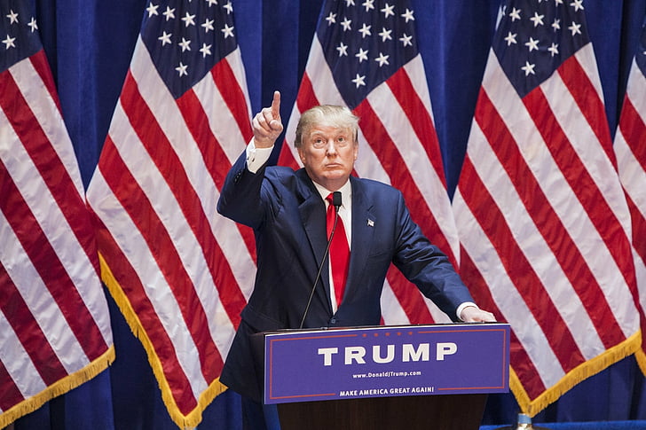 Berühmtheit, Donald Trump, amerikanische Flagge, HD-Hintergrundbild