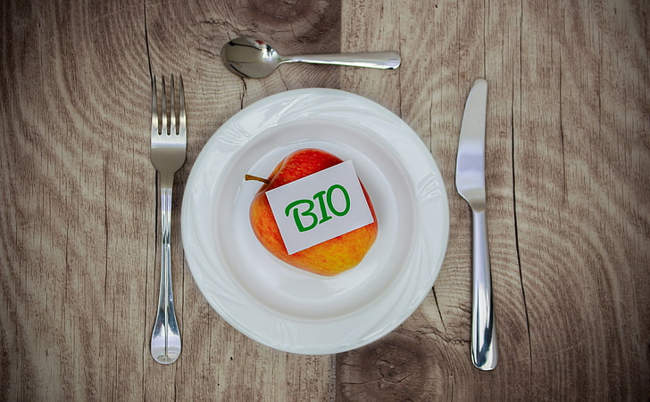 Bio Food, Food and Drink, Apple, Table, Fruit, Plate, Food, healthy, tableware, biofood, BioFruits, HD wallpaper