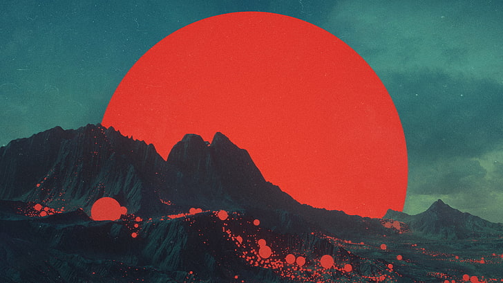 Gletscherberg, digitale Kunst, Fankunst, Fantasiekunst, Planet, Berge, Rot, Raum, HD-Hintergrundbild