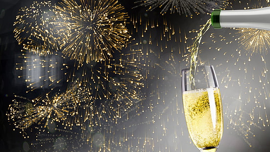 новый год, фейерверк, шампанское, с новым годом, праздник, вечеринка, HD обои HD wallpaper