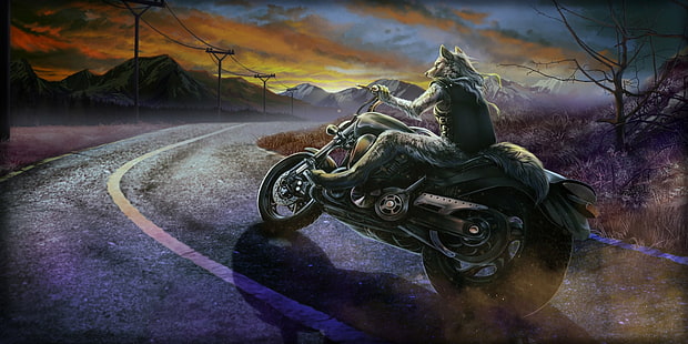 Фантастични животни, вълк, артистичен, същество, фантазия, мотоциклет, HD тапет HD wallpaper