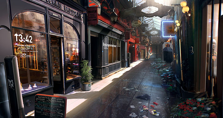 street of stores, Remember Me, futuristic, screen shot, street, markets, video games, HD wallpaper