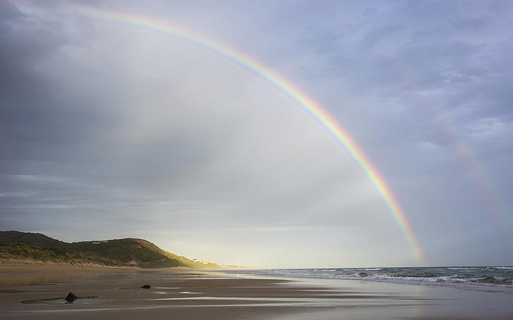 Rainbow Beach HD ، قوس قزح ، الطبيعة ، الشاطئ ، قوس قزح، خلفية HD