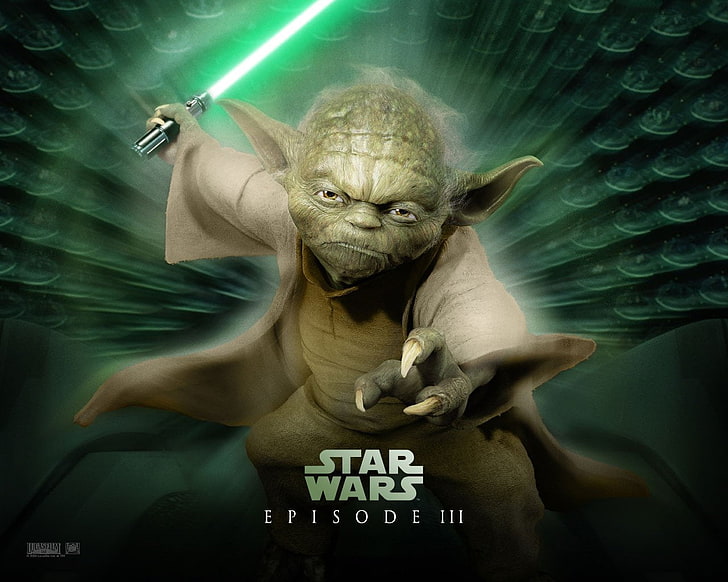 Star Wars Master Yoda poster, Star Wars, Green Lightsaber, Jedi, Lightsaber, Pointed Ears, Star Wars Episode III: Revenge Of The Sith, Yoda, HD wallpaper