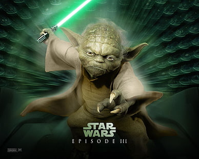 ملصق Star Wars Master Yoda ، Star Wars ، Green Lightsaber ، Jedi ، Lightsaber ، Pointed Ears ، Star Wars Episode III: Revenge Of The Sith ، Yoda، خلفية HD HD wallpaper