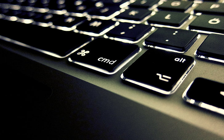 черно-серая клавиатура компьютера, клавиатура, яблоко, черный, белый, с подсветкой, HD обои