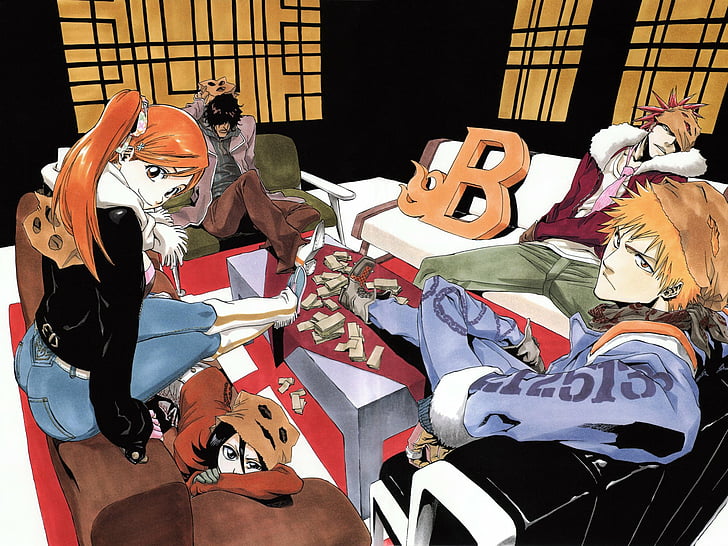 Bleach, Ichigo Kurosaki, Orihime Inoue, Renji Abarai, Rukia Kuchiki, Yasutora Sado, Wallpaper HD