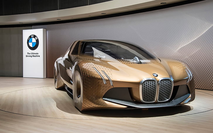 gold BMW concept car, BMW Vision Next 100, Iconic Impulses, Next 100 Years, BMW, HD, HD wallpaper