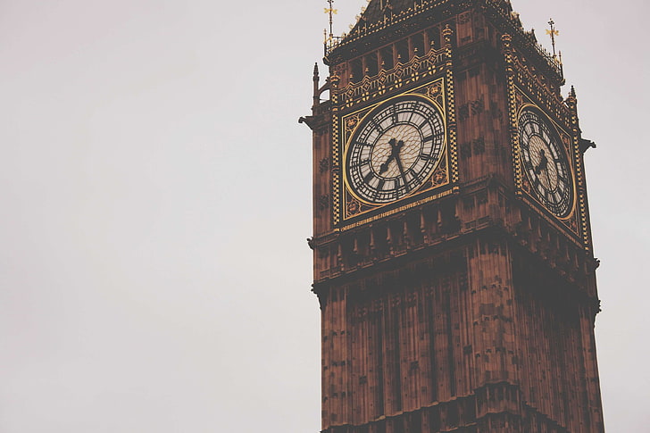 big ben, brown, clock tower, london, time, HD wallpaper